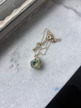 Gold Heart Pendant Necklace with Green Druzy Accent